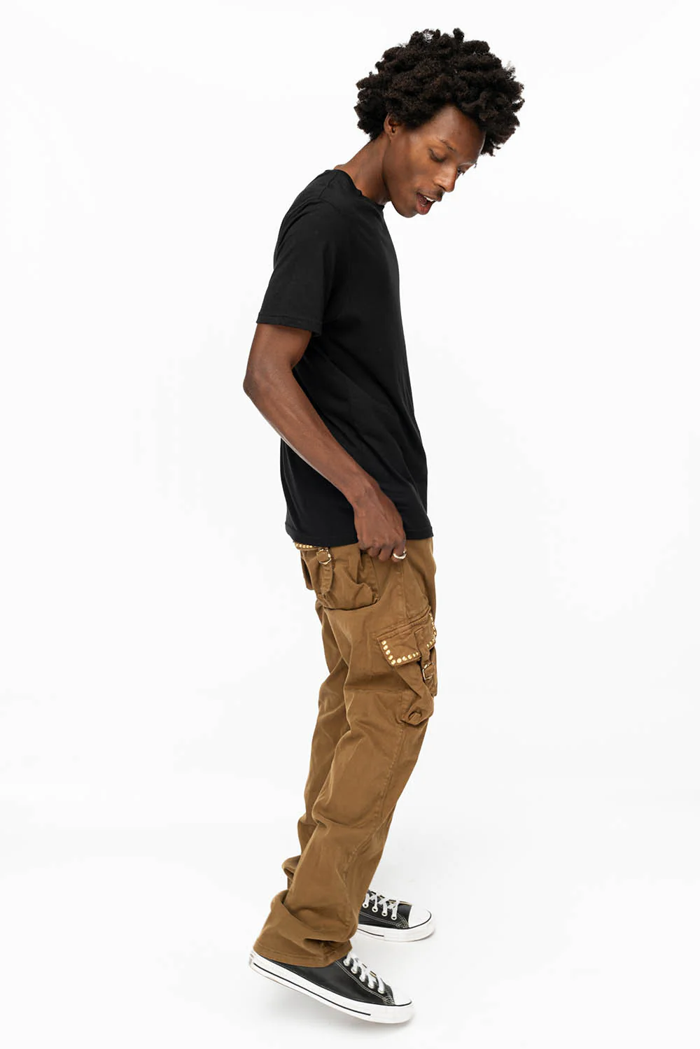 ROBINS NEW MILITARY STYLE CARGO PANTS IN KANGAROO COLOR WASH WITH NAILHEADS - Image 9