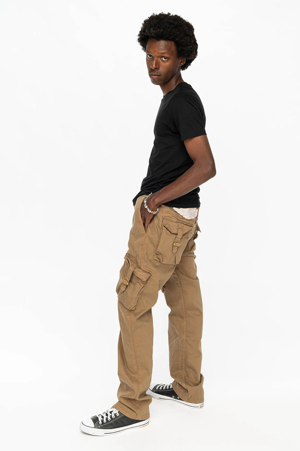 ROBINS NEW MILITARY STYLE CARGO PANTS IN KHAKI COLOR WASH - Image 2