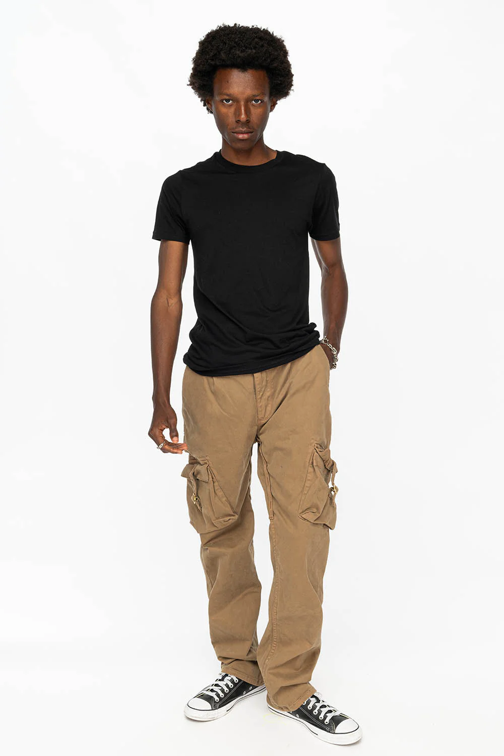 ROBINS NEW MILITARY STYLE CARGO PANTS IN KHAKI COLOR WASH - Image 3