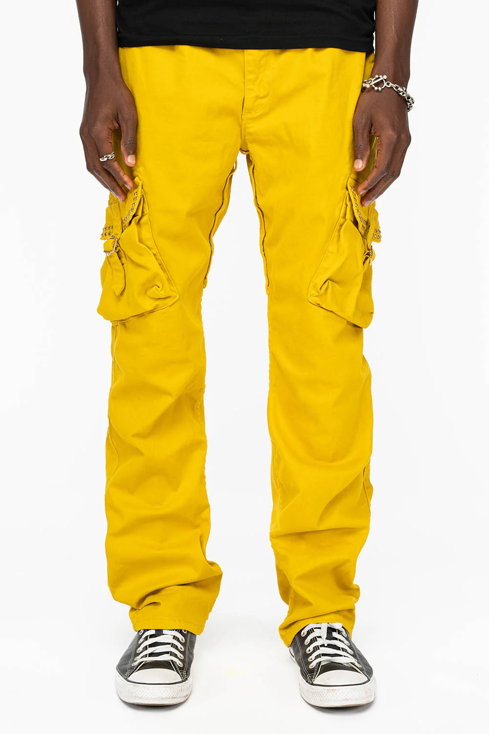 ROBINS NEW MILITARY STYLE CARGO PANTS IN MUSTARD WITH CITRINE CRYSTALS - Image 4