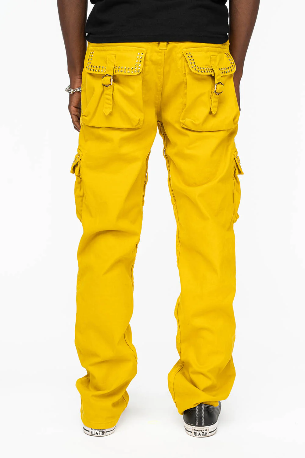 ROBINS NEW MILITARY STYLE CARGO PANTS IN MUSTARD WITH CITRINE CRYSTALS - Image 5