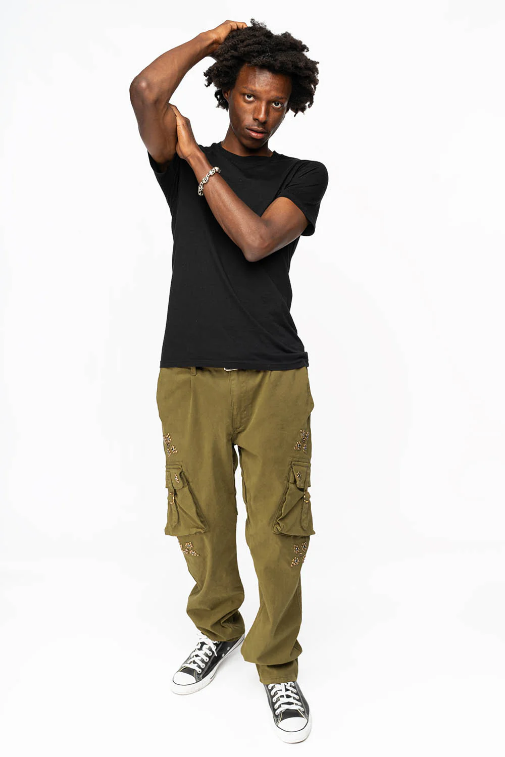 ROBINS NEW MILITARY STYLE CARGO PANTS IN OLIVE  WITH WESTERN CRYSTAL MOTIF - Image 5
