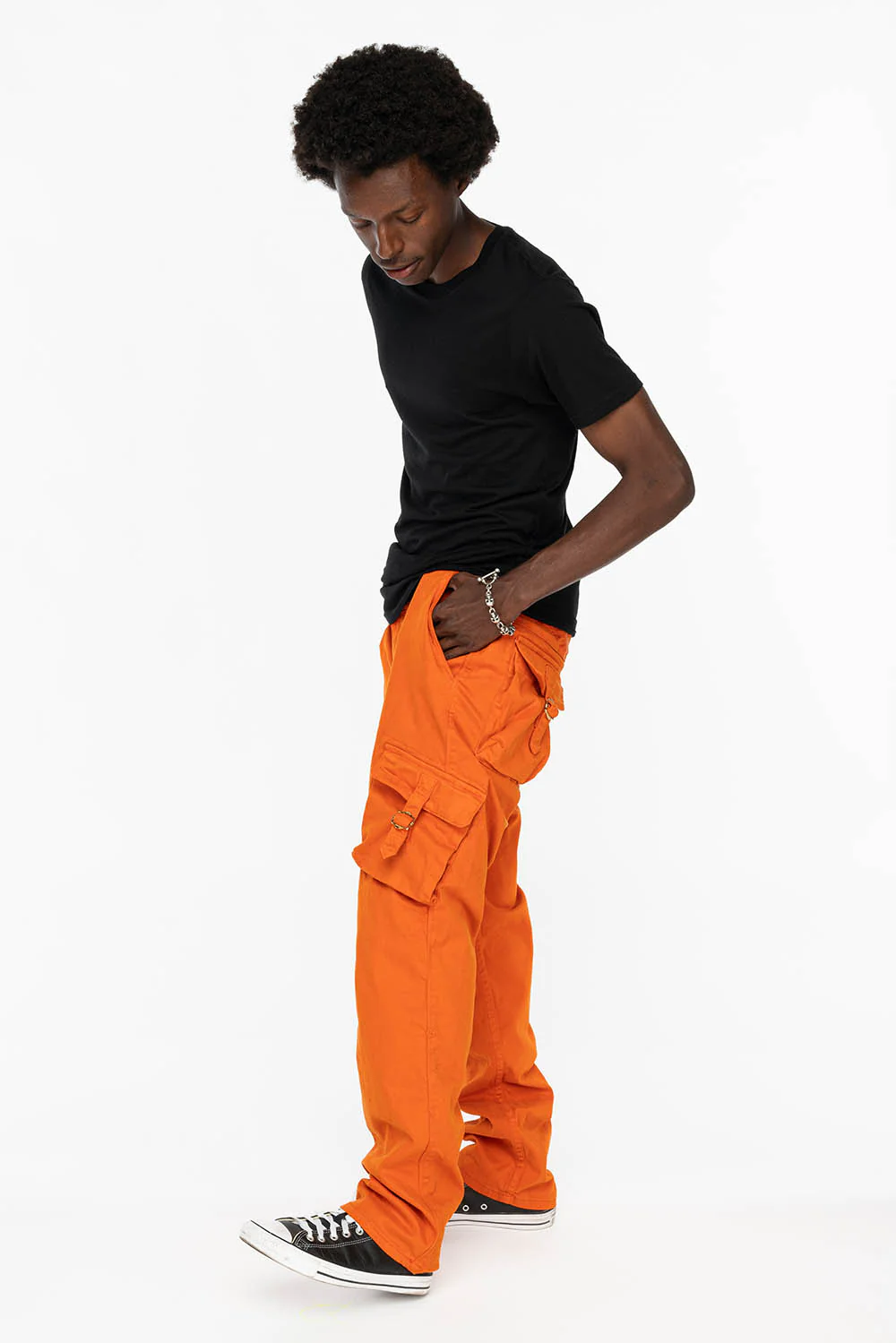 ROBINS NEW MILITARY STYLE CARGO PANTS IN ORANGE COLOR WASH - Image 4
