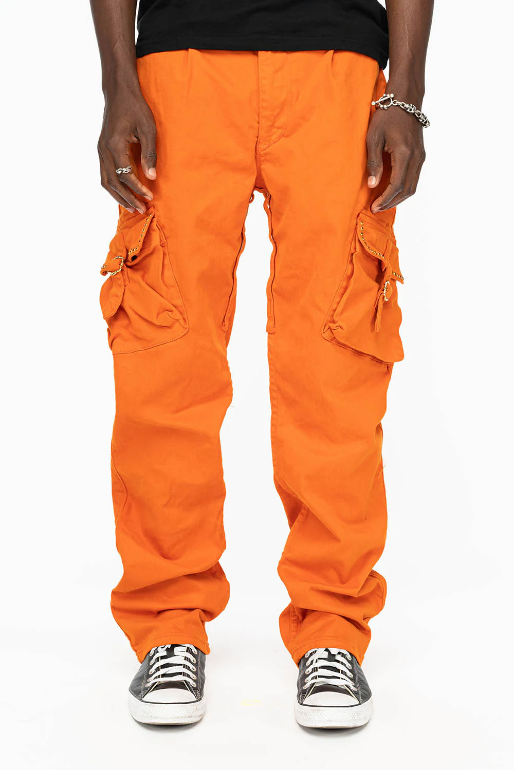 ROBINS NEW MILITARY STYLE CARGO PANTS IN ORANGE WITH ORANGE CRYSTALS - Image 3