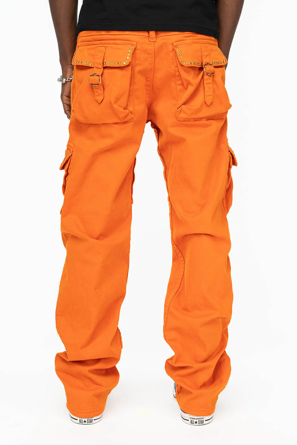 ROBINS NEW MILITARY STYLE CARGO PANTS IN ORANGE WITH ORANGE CRYSTALS - Image 4