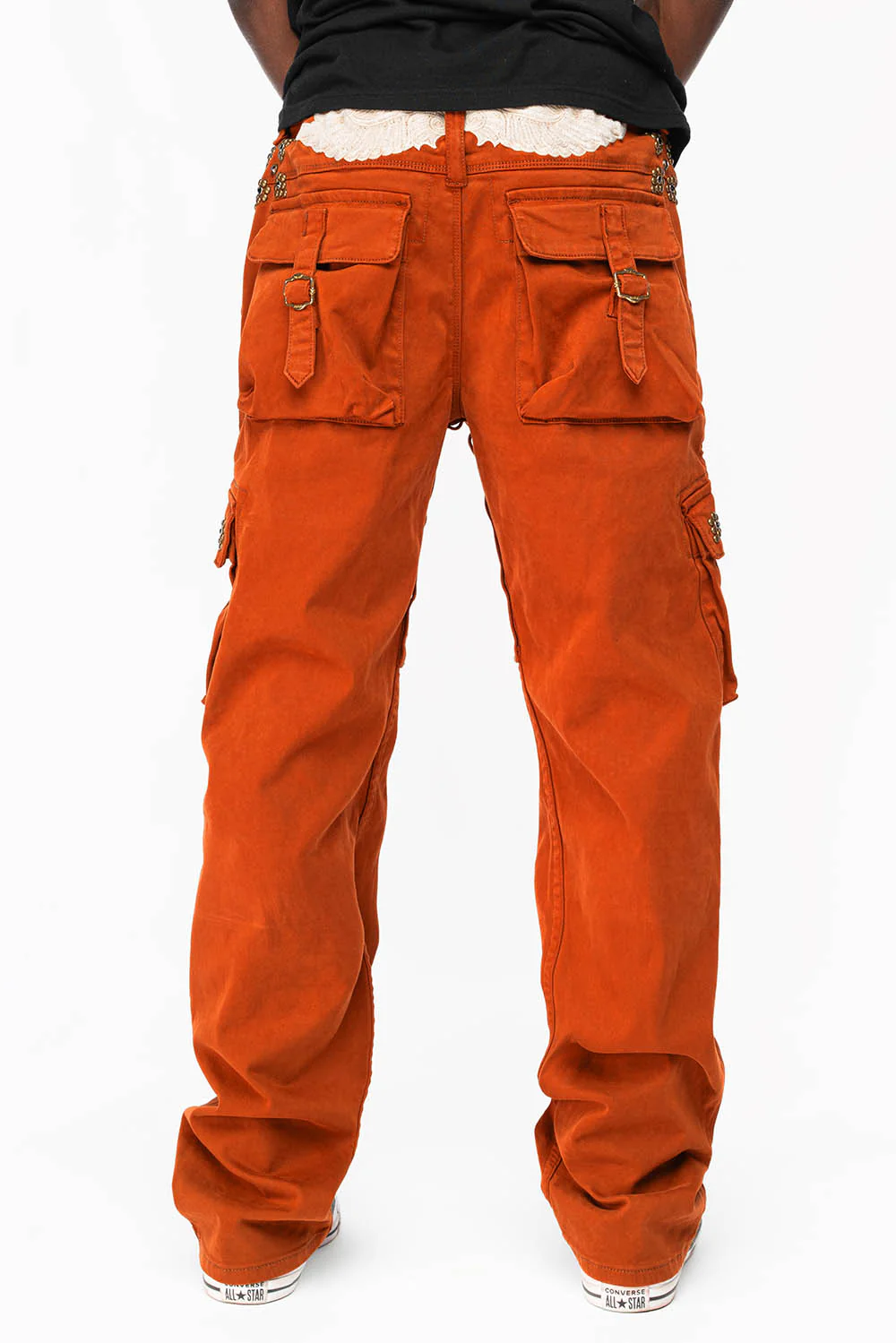 ROBINS NEW MILITARY STYLE CARGO PANTS IN ORANGE  WITH WESTERN CRYSTAL MOTIF - Image 3
