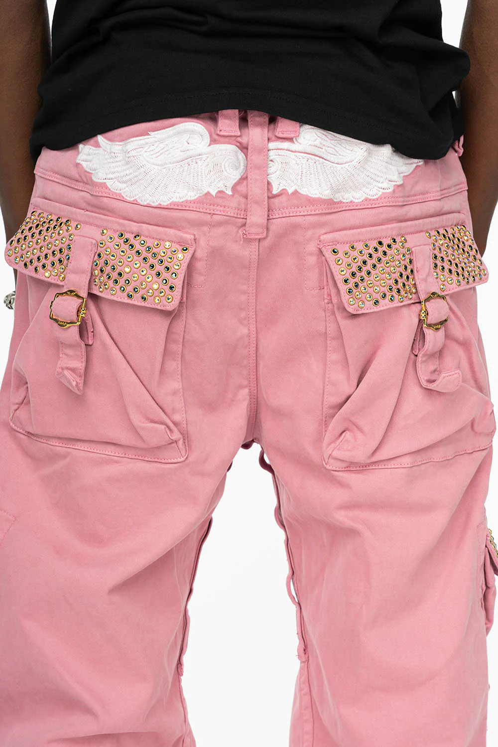 ROBINS NEW MILITARY STYLE CARGO PANTS IN PINK WITH CRYSTAL AB AND MONTANA CRYSTALS - Image 3