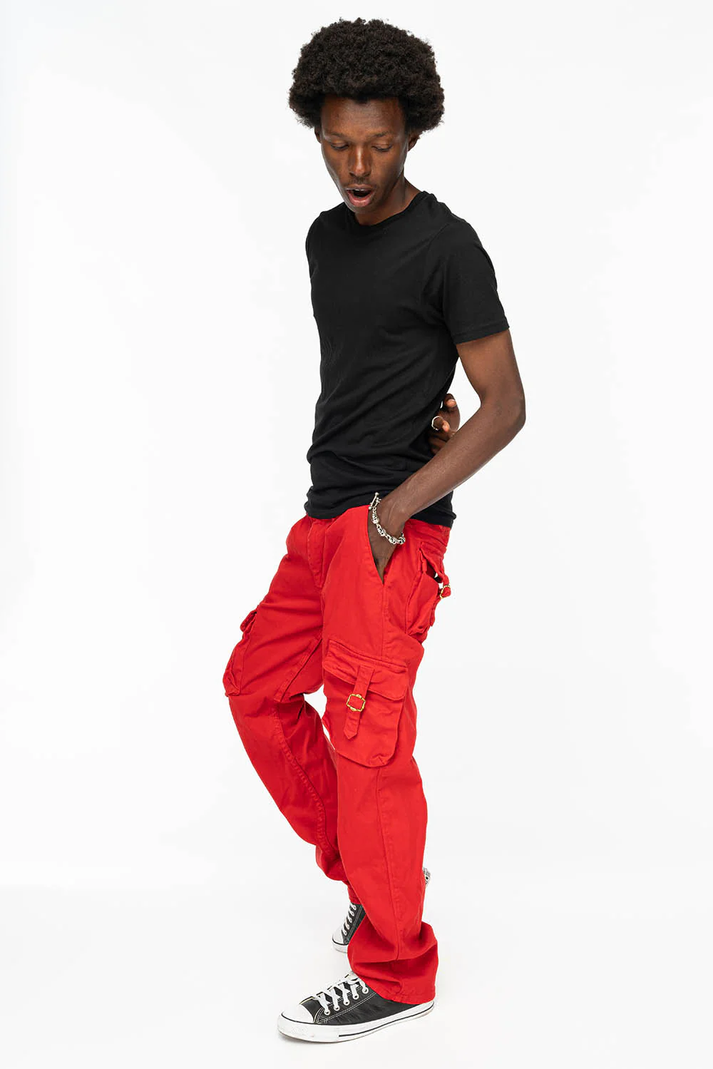 ROBINS NEW MILITARY STYLE CARGO PANTS IN RED COLOR WITH EMBROIDERY - Image 2