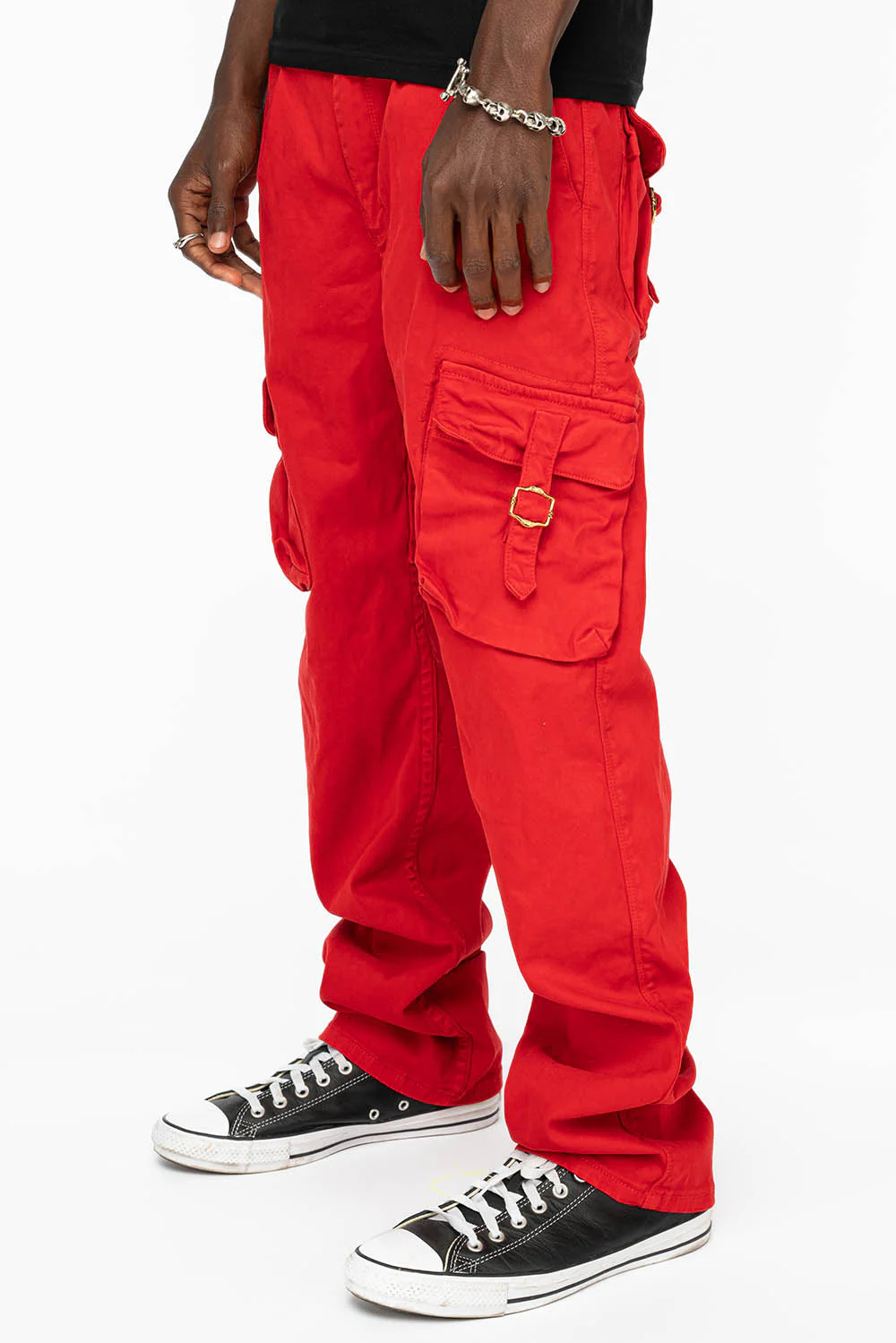 ROBINS NEW MILITARY STYLE CARGO PANTS IN RED COLOR WITH EMBROIDERY - Image 3