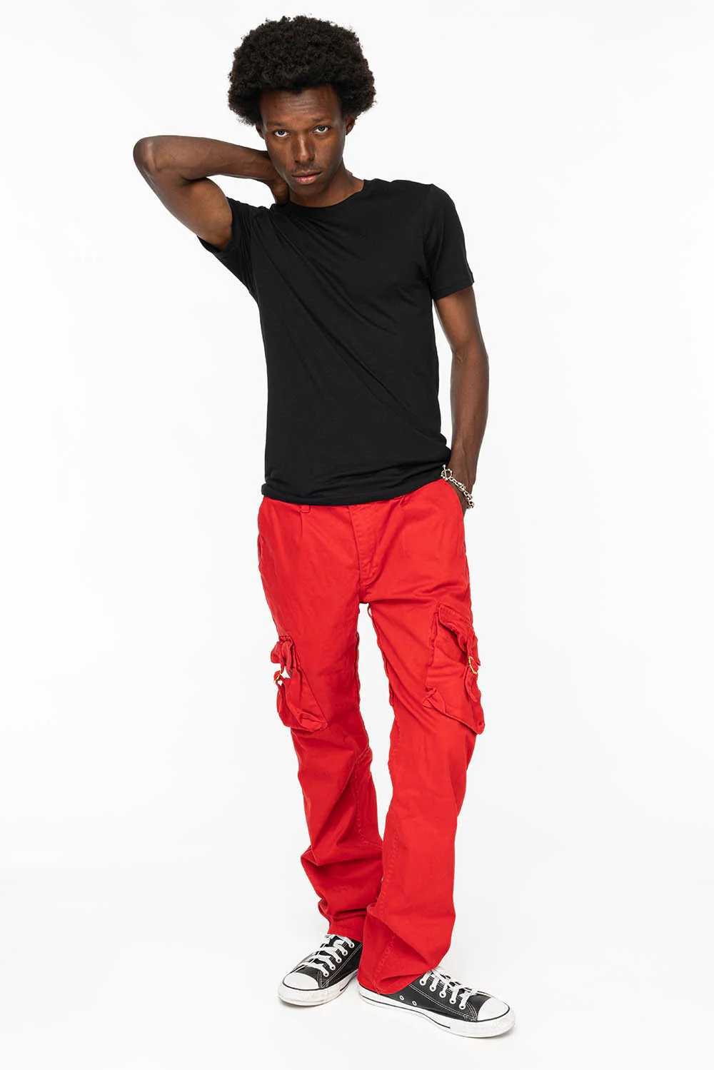 ROBINS NEW MILITARY STYLE CARGO PANTS IN RED COLOR WITH EMBROIDERY - Image 4