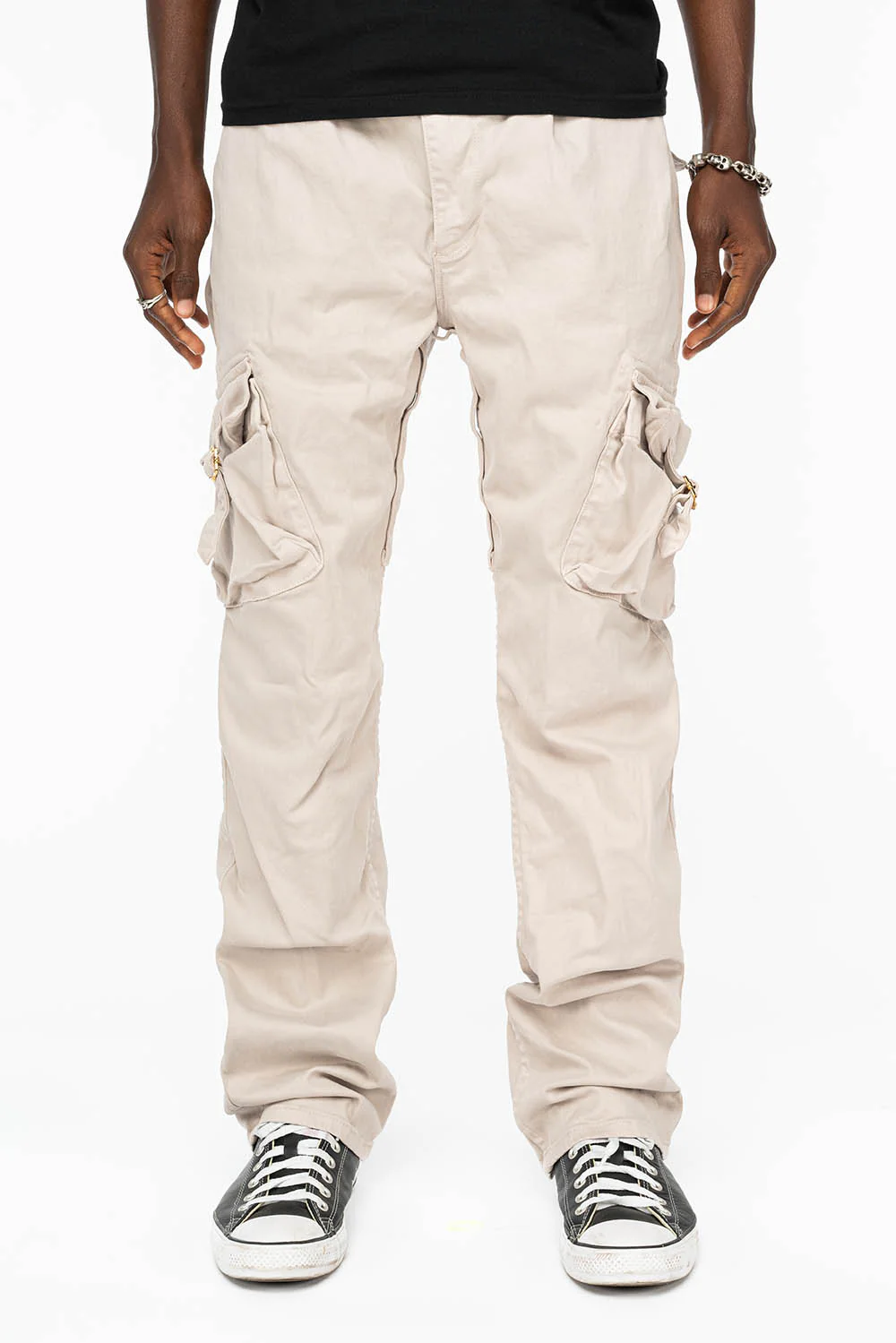 ROBINS NEW MILITARY STYLE CARGO PANTS IN STONE COLOR WASH - Image 8