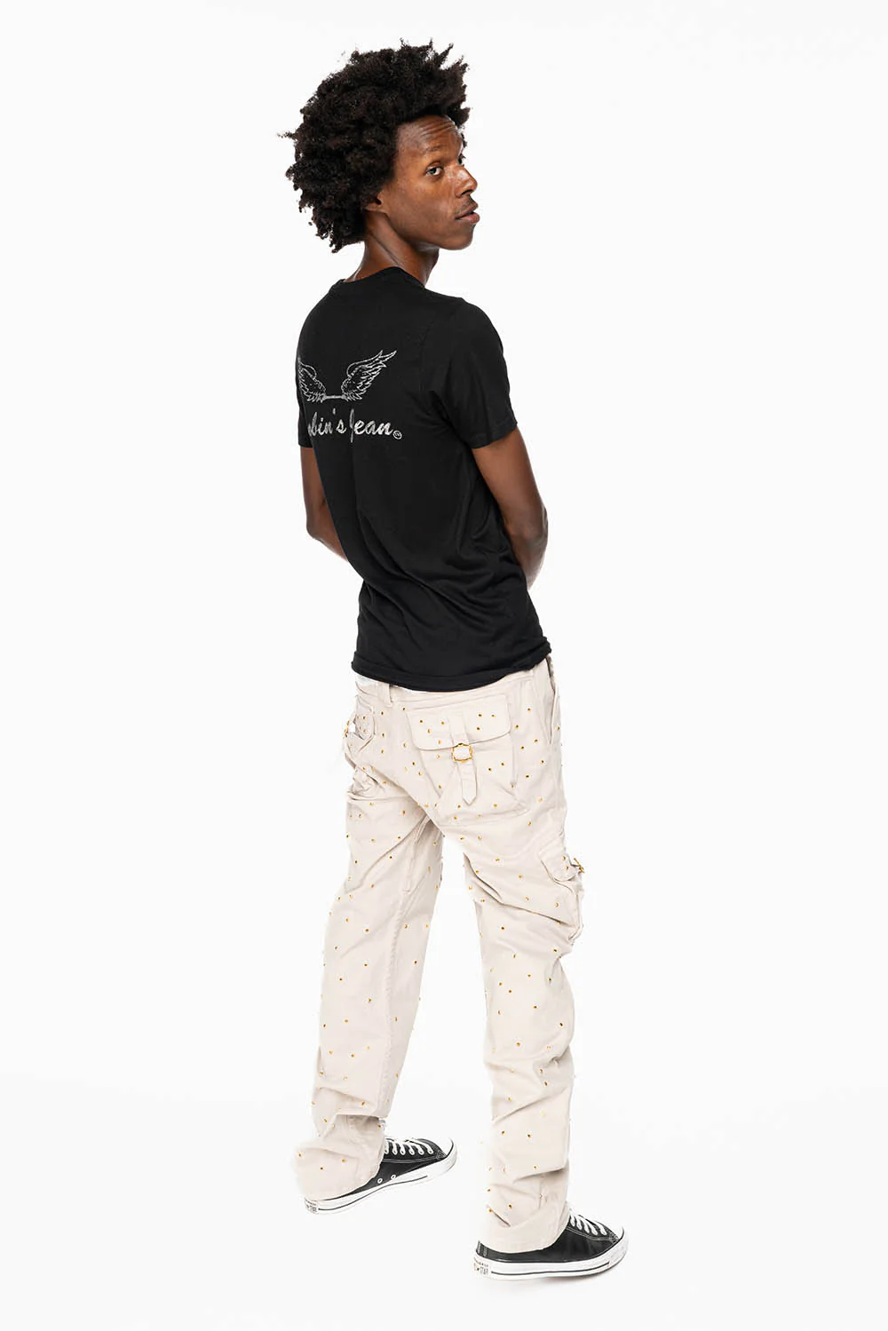 ROBINS NEW MILITARY STYLE CARGO PANTS IN STONE COLOR WASH EMBELLISHED ALLOVER WITH CRYSTALS - Image 6