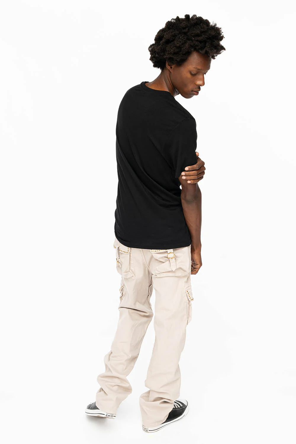 ROBINS NEW MILITARY STYLE CARGO PANTS IN STONE COLOR WASH WITH  BLACK DIAMOND CRYSTALS - Image 8