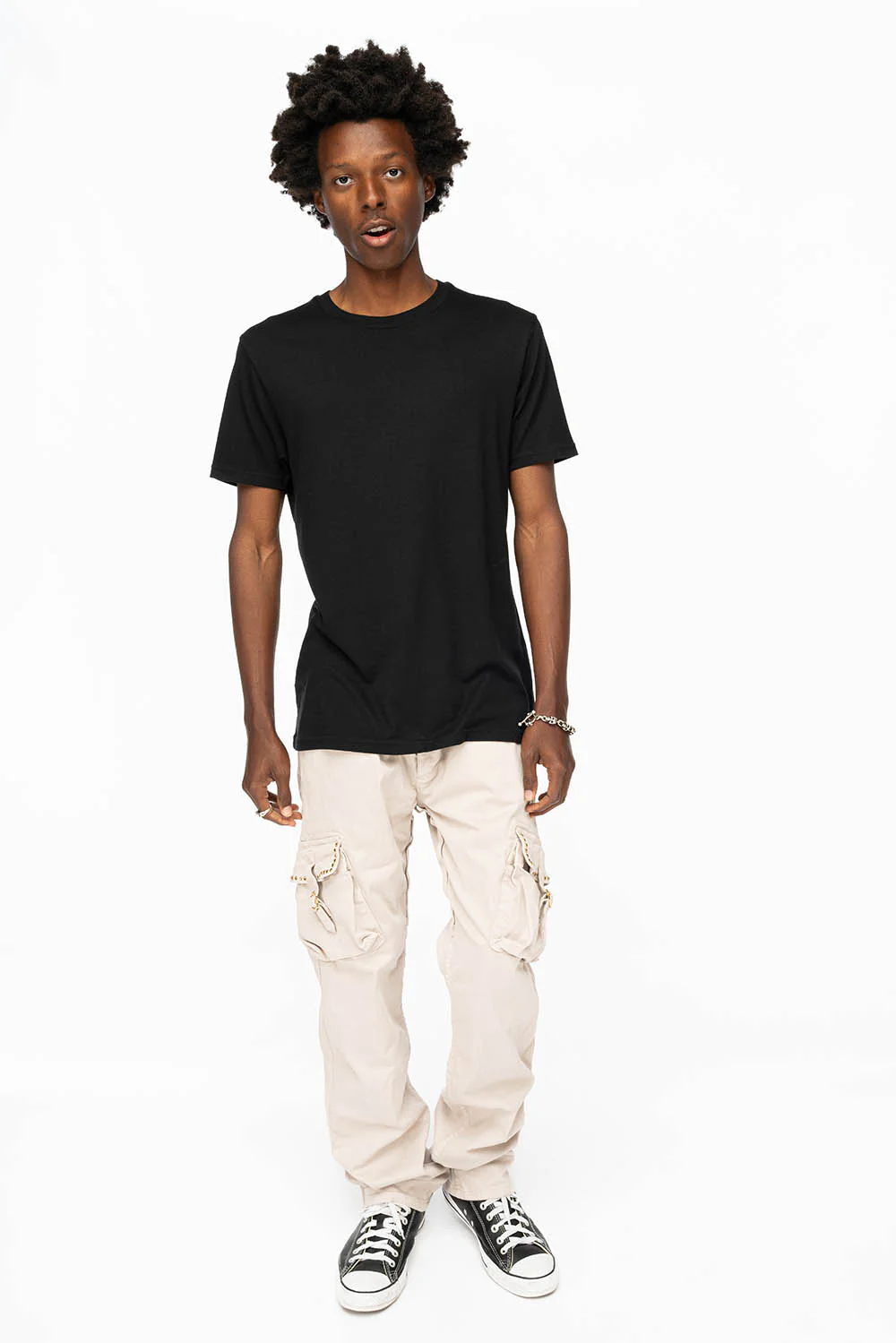 ROBINS NEW MILITARY STYLE CARGO PANTS IN STONE COLOR WASH WITH  BLACK DIAMOND CRYSTALS - Image 9