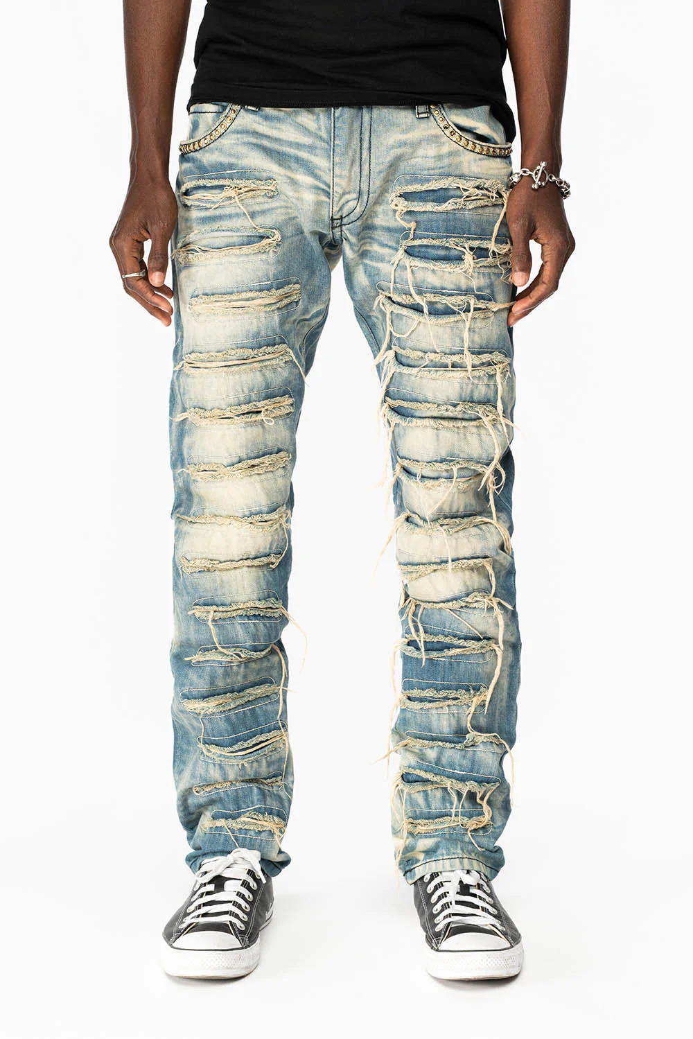 ROBIN'S NEW VINTAGE EDITION RIPPED JEANS WITH SMOKEY TOPAZ CRYSTALS IN OMAHA WASH - Image 2