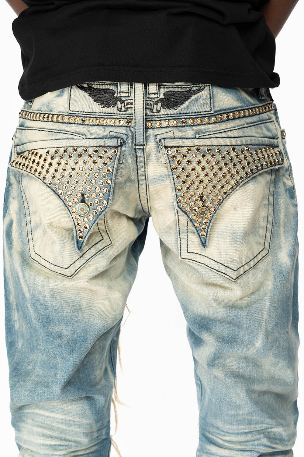 ROBIN'S NEW VINTAGE EDITION RIPPED JEANS WITH SMOKEY TOPAZ CRYSTALS IN OMAHA WASH - Image 3