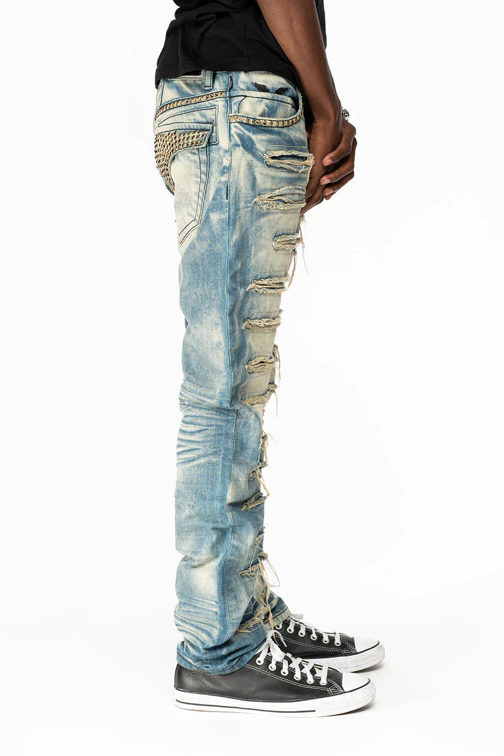 ROBIN'S NEW VINTAGE EDITION RIPPED JEANS WITH SMOKEY TOPAZ CRYSTALS IN OMAHA WASH - Image 4
