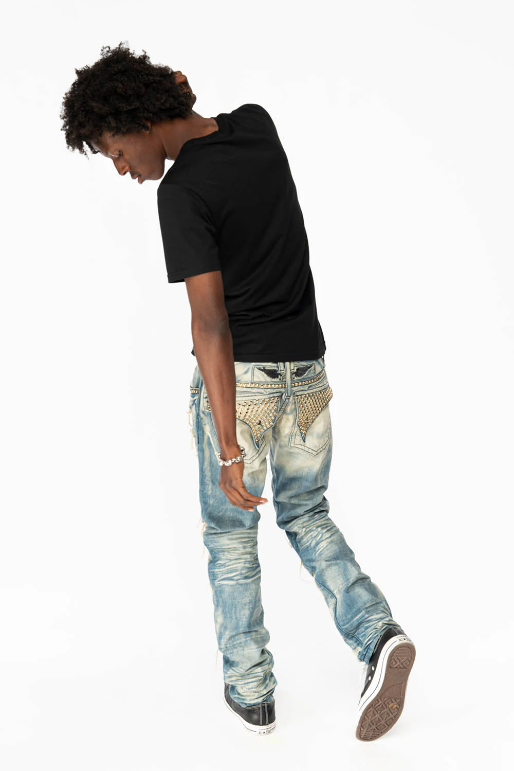 ROBIN'S NEW VINTAGE EDITION RIPPED JEANS WITH SMOKEY TOPAZ CRYSTALS IN OMAHA WASH - Image 8