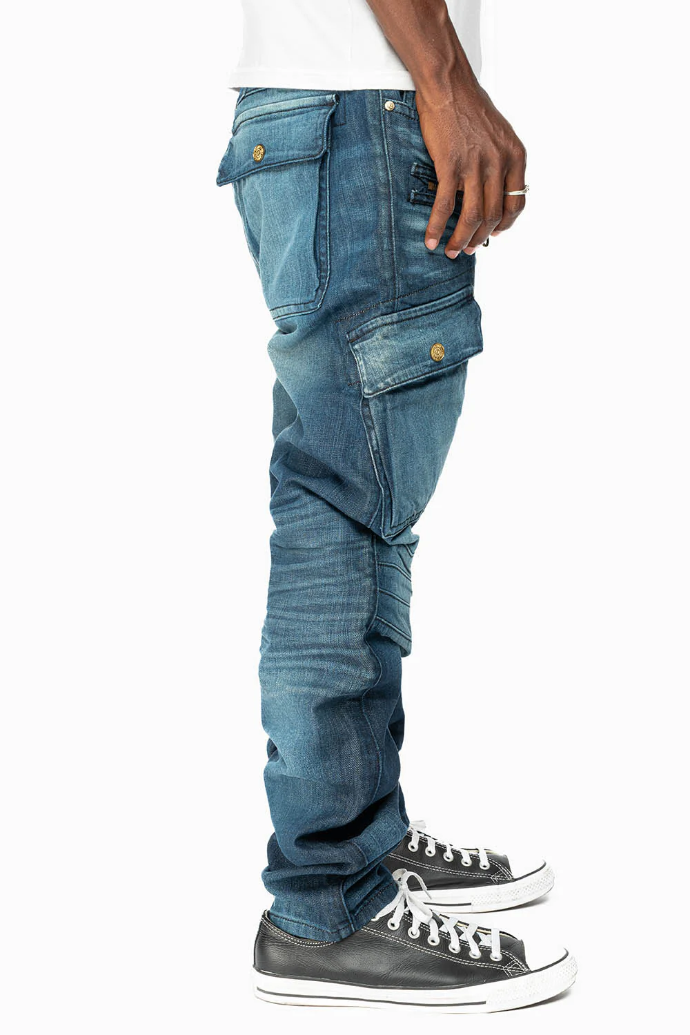 ROBINS RED LABEL BIKER INSPIRED MILITARY PANTS IN DARK BLUE WASH - Image 3