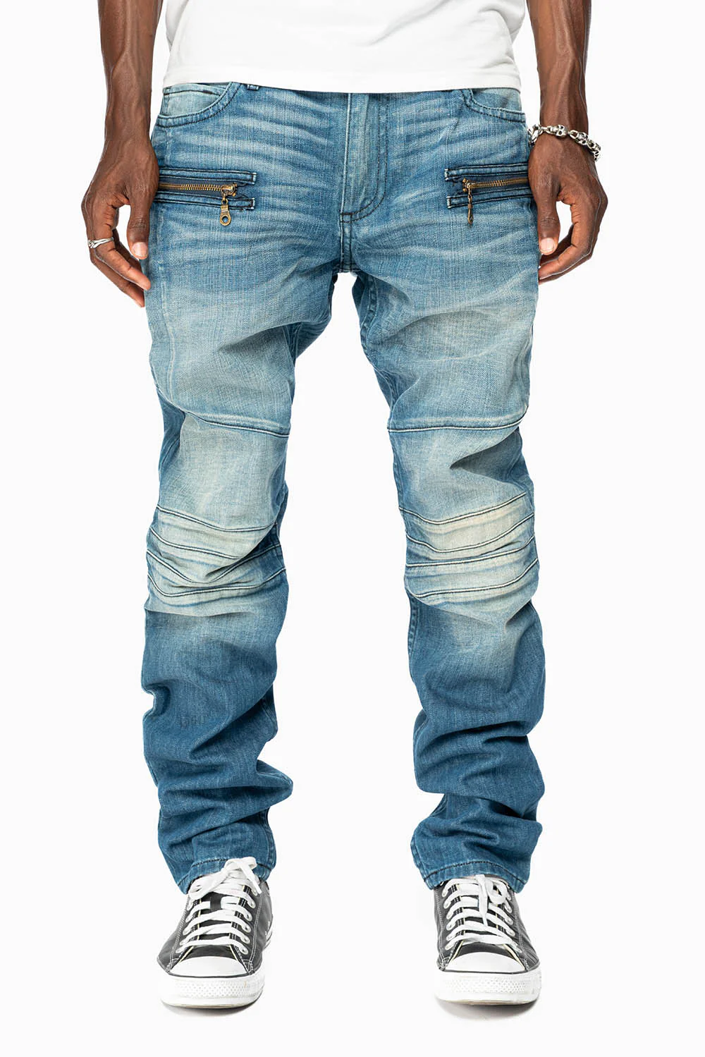ROBINS RED LABEL BIKER JEANS IN MEDIUM BLUE WASH