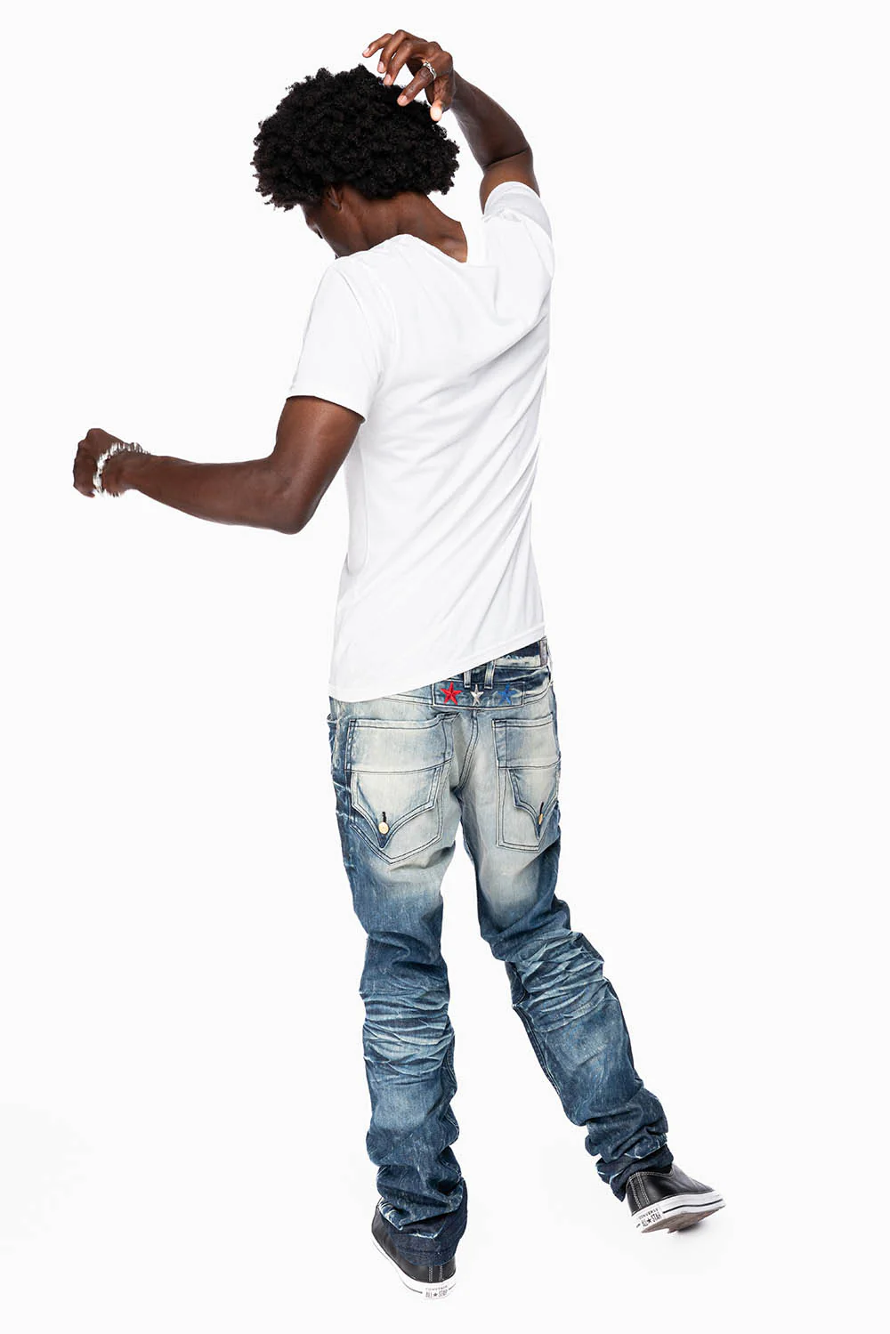ROBINS RED LABEL LONG FLAP SLIM JEANS IN DARK BLUE BROKEN WASH - Image 5