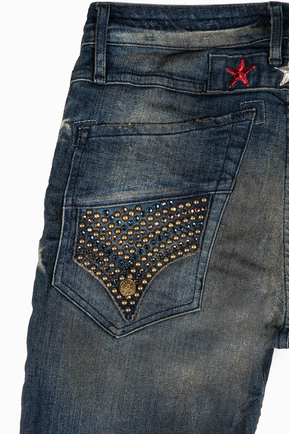 ROBINS RED LABEL LONG FLAP SLIM JEANS IN TAR WASH WASH WITH CRYSTAL AND NAILHEAD - Image 2