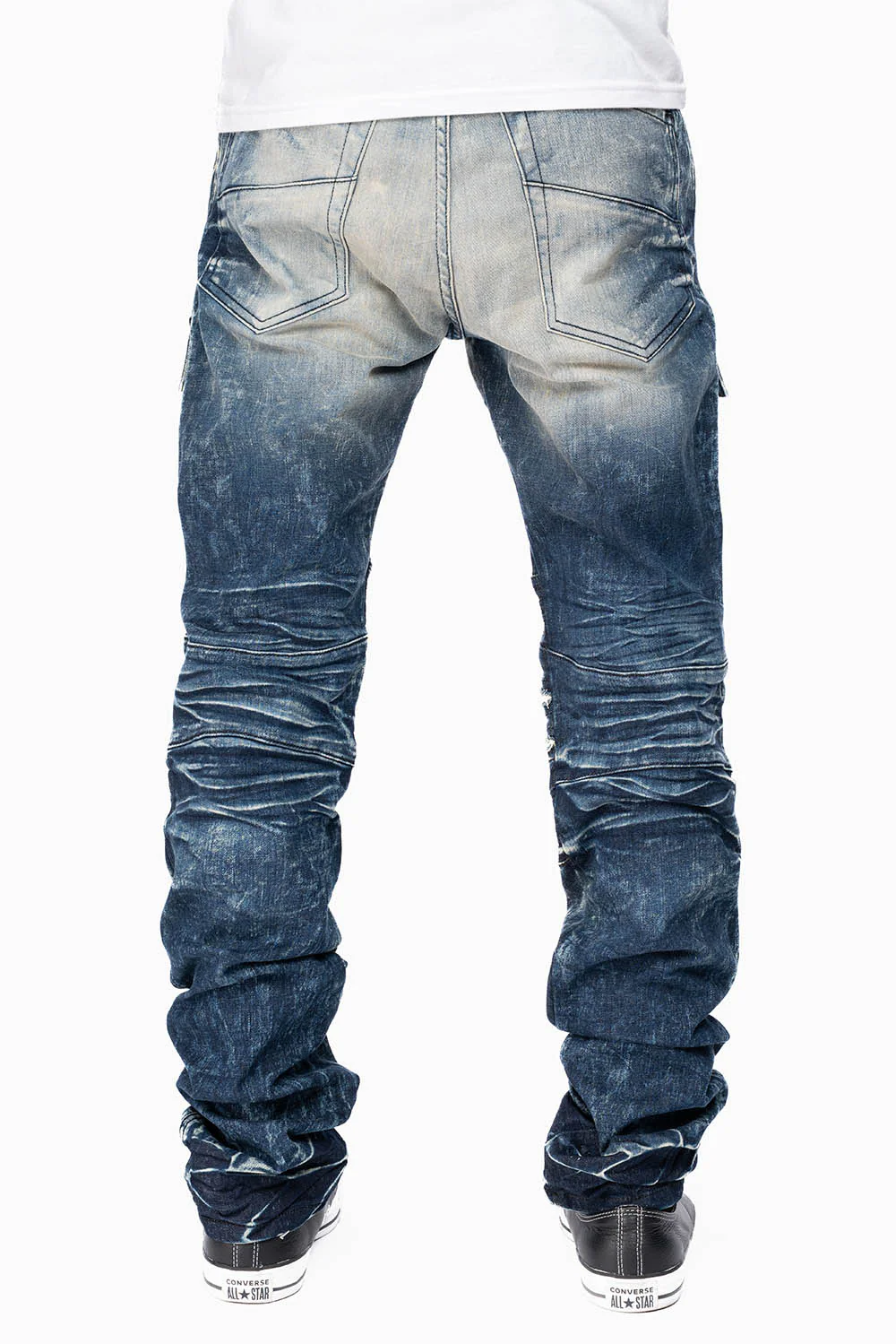 ROBINS RED LABEL MILITARY INSPIRED BIKER JEANS IN DARK BLUE BROKEN WASH - Image 2
