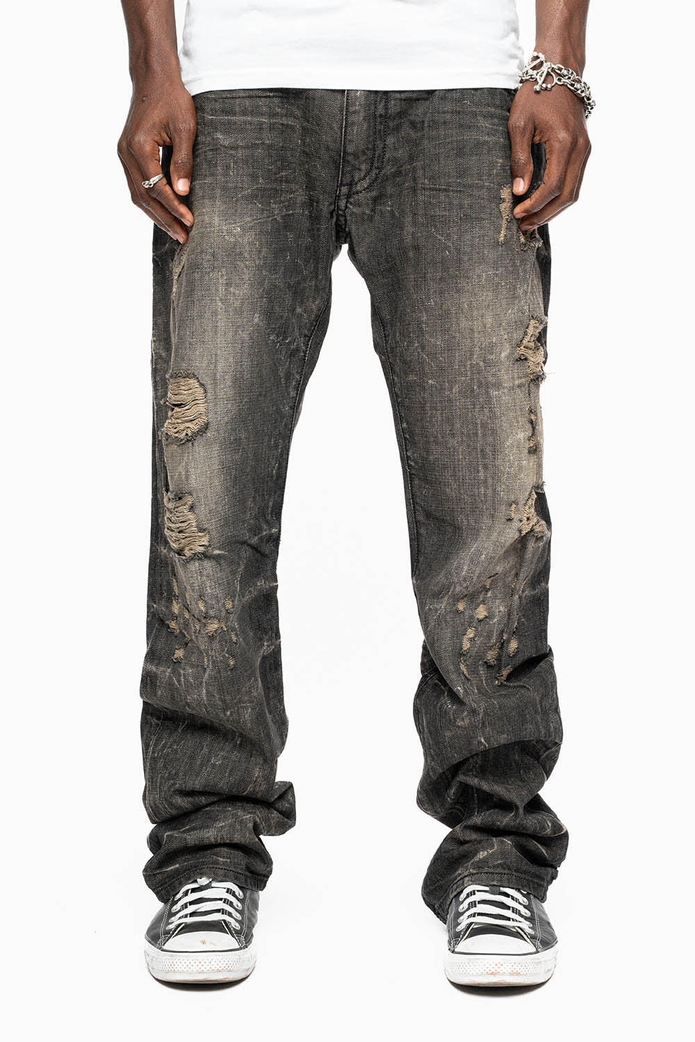 ROBIN'S STRAIGHT LEG JEANS  BROKEN WASH WITH FULL EMBELLISHED BACK POCKETS WITH  CRYSTALS - Image 2