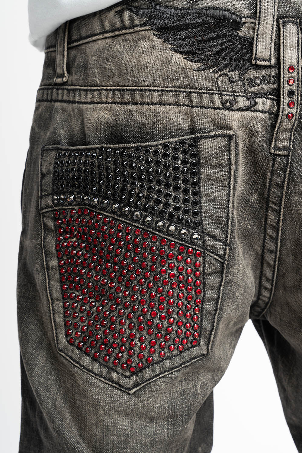 ROBIN'S STRAIGHT LEG JEANS  BROKEN WASH WITH FULL EMBELLISHED BACK POCKETS WITH  CRYSTALS - Image 3