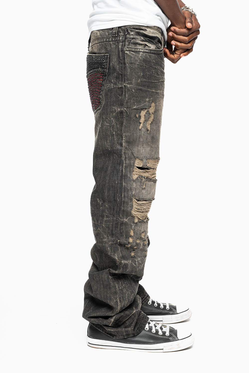 ROBIN'S STRAIGHT LEG JEANS  BROKEN WASH WITH FULL EMBELLISHED BACK POCKETS WITH  CRYSTALS - Image 5