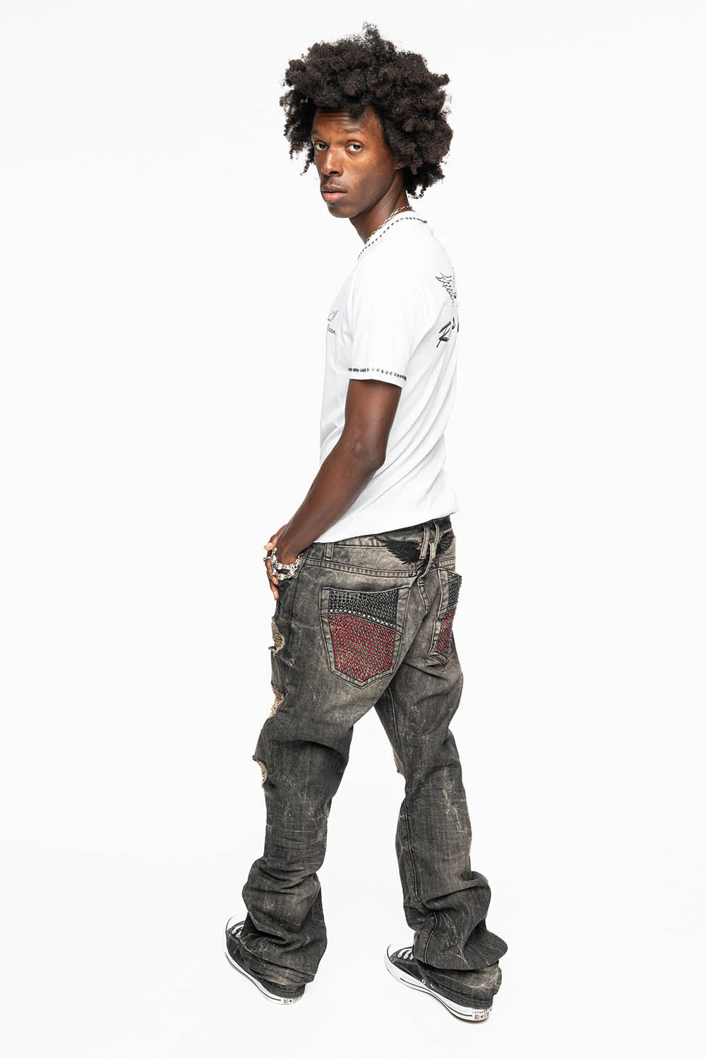 ROBIN'S STRAIGHT LEG JEANS  BROKEN WASH WITH FULL EMBELLISHED BACK POCKETS WITH  CRYSTALS - Image 6