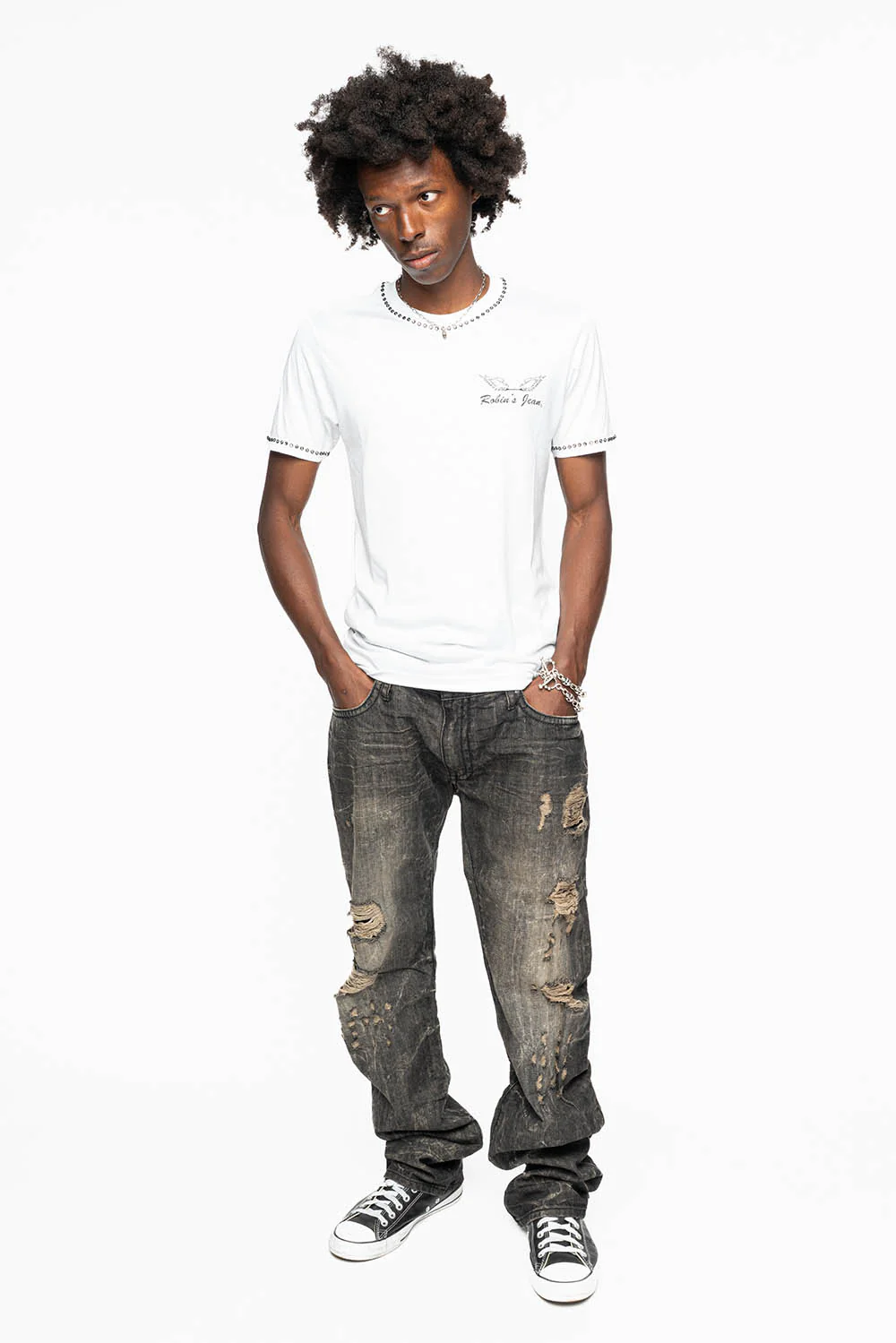 ROBIN'S STRAIGHT LEG JEANS  BROKEN WASH WITH FULL EMBELLISHED BACK POCKETS WITH  CRYSTALS - Image 7