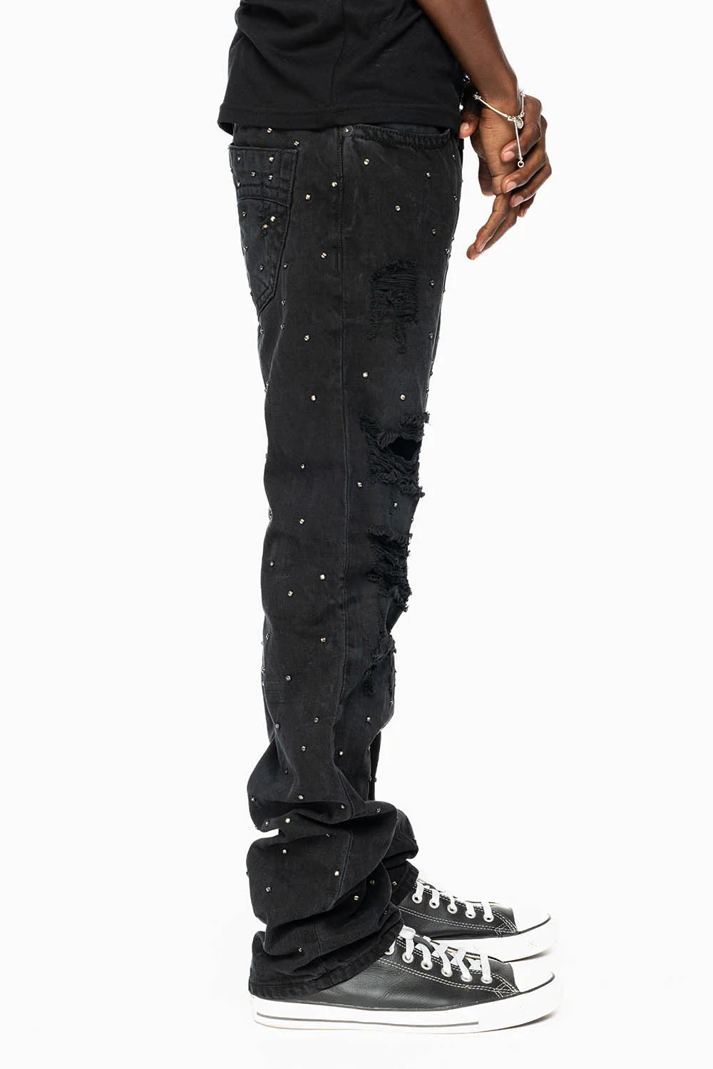 ROBIN'S STRAIGHT LEG JEANS IN VINTAGE BLACK BROKEN WASH  EMBELLISHED  ALLOVER WITH CRYSTALS - Image 10