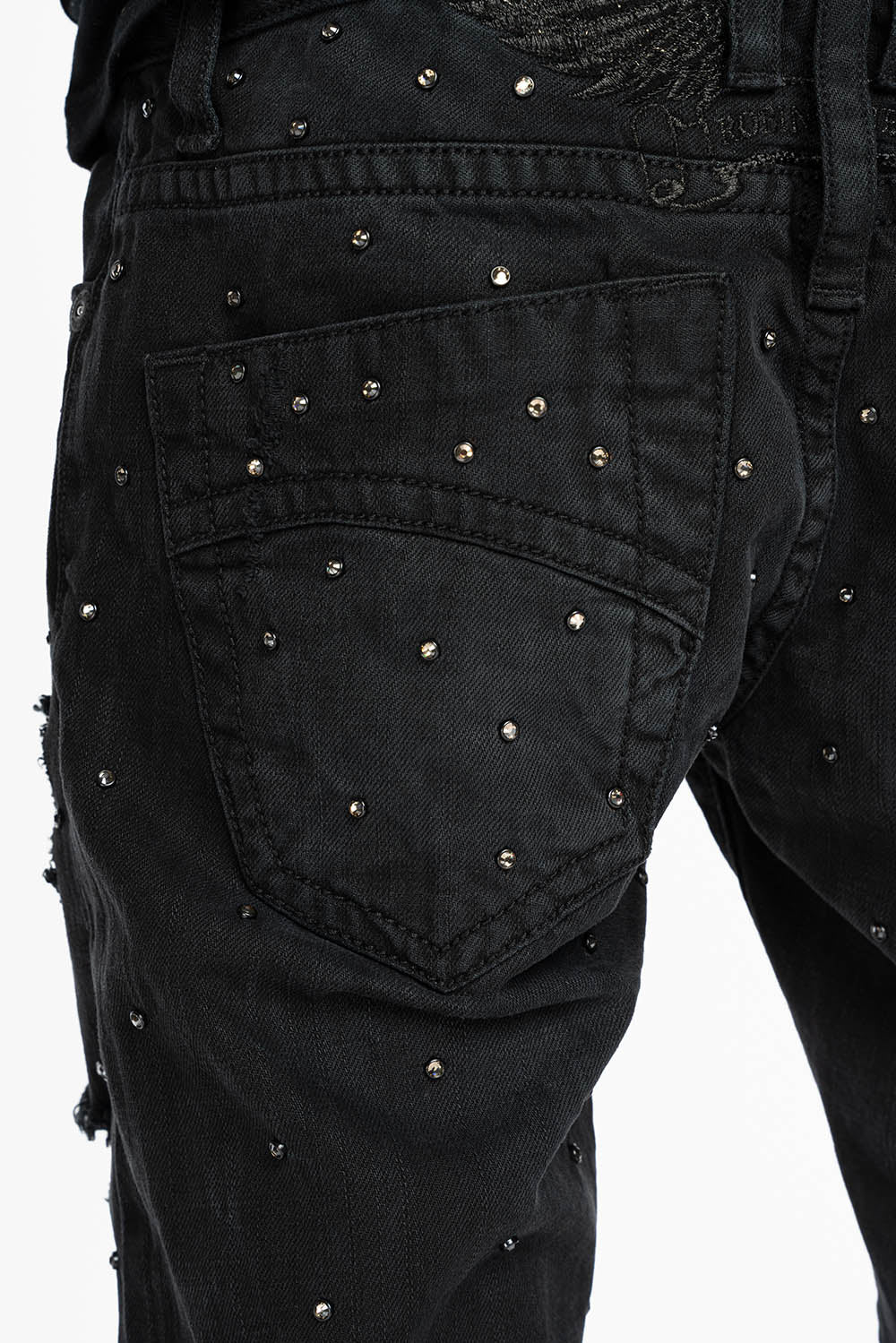 ROBIN'S STRAIGHT LEG JEANS IN VINTAGE BLACK BROKEN WASH  EMBELLISHED  ALLOVER WITH CRYSTALS - Image 2