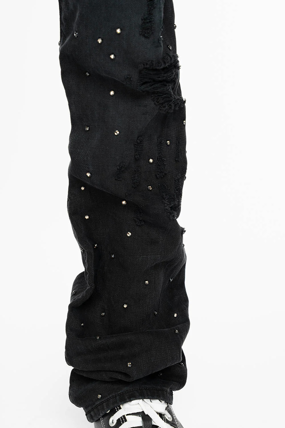 ROBIN'S STRAIGHT LEG JEANS IN VINTAGE BLACK BROKEN WASH  EMBELLISHED  ALLOVER WITH CRYSTALS - Image 3