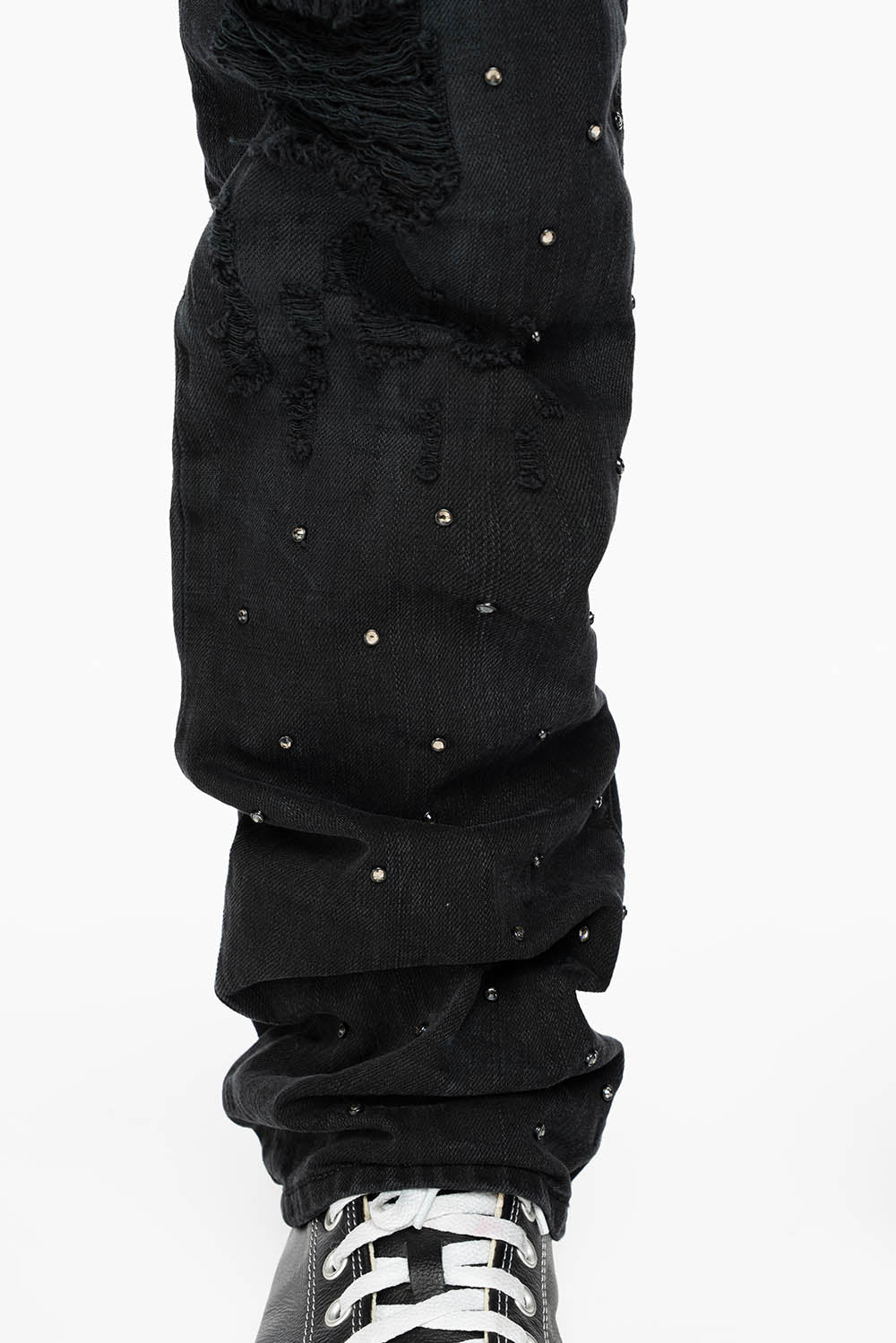 ROBIN'S STRAIGHT LEG JEANS IN VINTAGE BLACK BROKEN WASH  EMBELLISHED  ALLOVER WITH CRYSTALS - Image 4