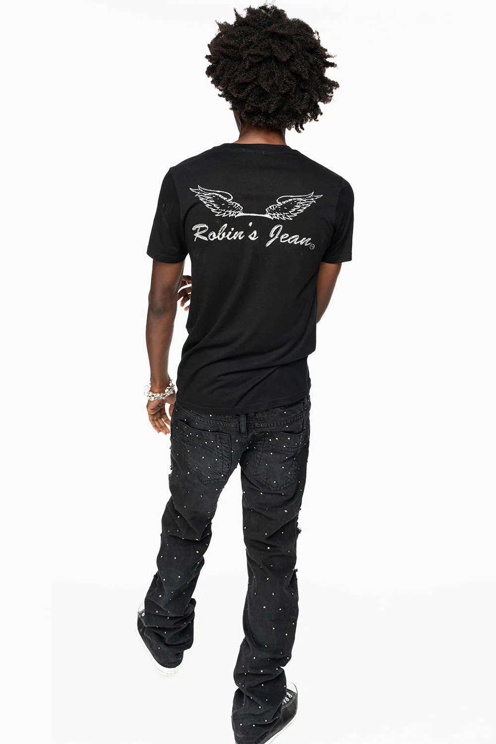 ROBIN'S STRAIGHT LEG JEANS IN VINTAGE BLACK BROKEN WASH  EMBELLISHED  ALLOVER WITH CRYSTALS - Image 7