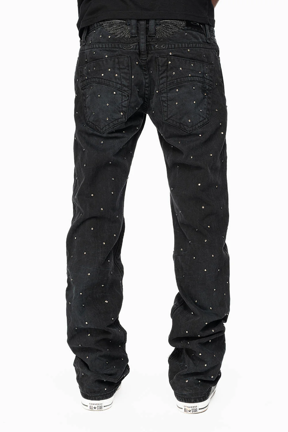 ROBIN'S STRAIGHT LEG JEANS IN VINTAGE BLACK BROKEN WASH  EMBELLISHED  ALLOVER WITH CRYSTALS - Image 9