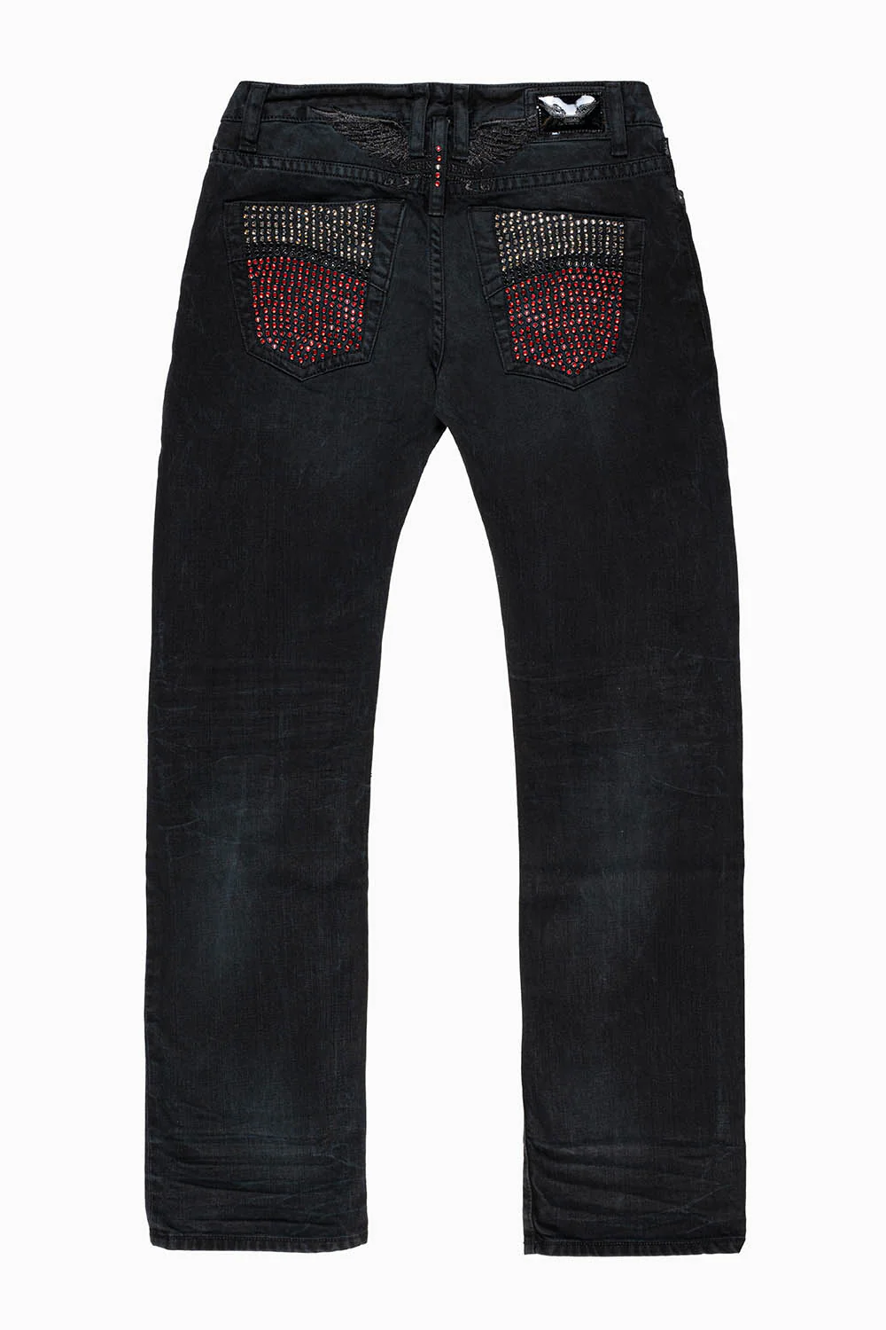 ROBIN'S STRAIGHT LEG JEANS IN VINTAGE BLACK BROKEN WASH WITH FULL EMBELLISHED BACK POCKETS WITH  CRYSTALS - Image 8