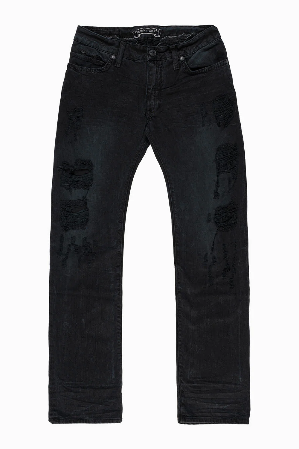 ROBIN'S STRAIGHT LEG JEANS IN VINTAGE BLACK BROKEN WASH WITH FULL EMBELLISHED BACK POCKETS WITH  CRYSTALS - Image 9