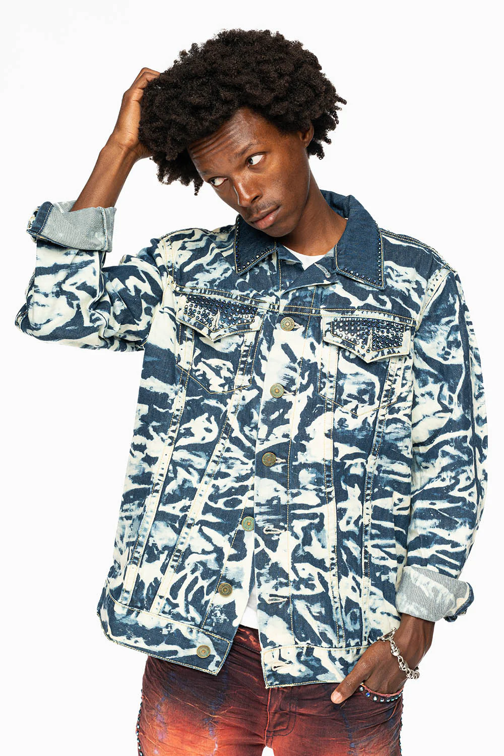 SALT INDIGO JEAN JACKET EMBELLISHED WITH SAPPHIRE  CRYSTALS