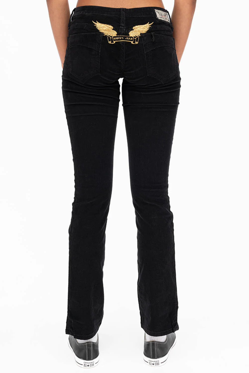 CRYSTAL FLOWER STRAIGHT LEG BABY CORDS IN BLACK - Image 3