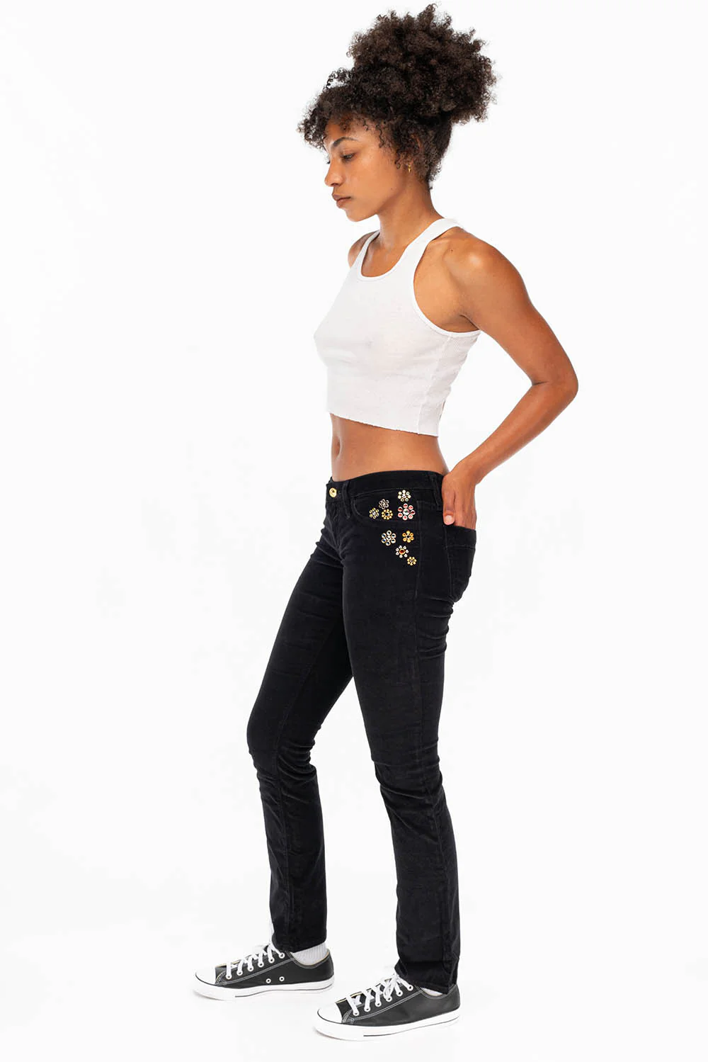 CRYSTAL FLOWER STRAIGHT LEG BABY CORDS IN BLACK - Image 5