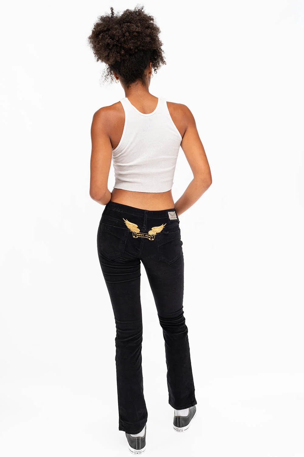 CRYSTAL FLOWER STRAIGHT LEG BABY CORDS IN BLACK - Image 7