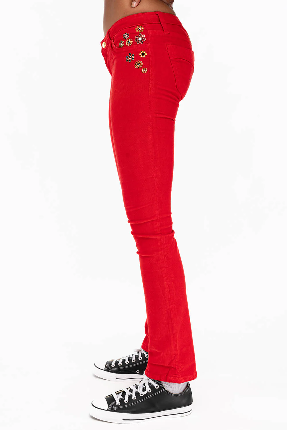CRYSTAL FLOWER STRAIGHT LEG BABY CORDS IN RED - Image 3