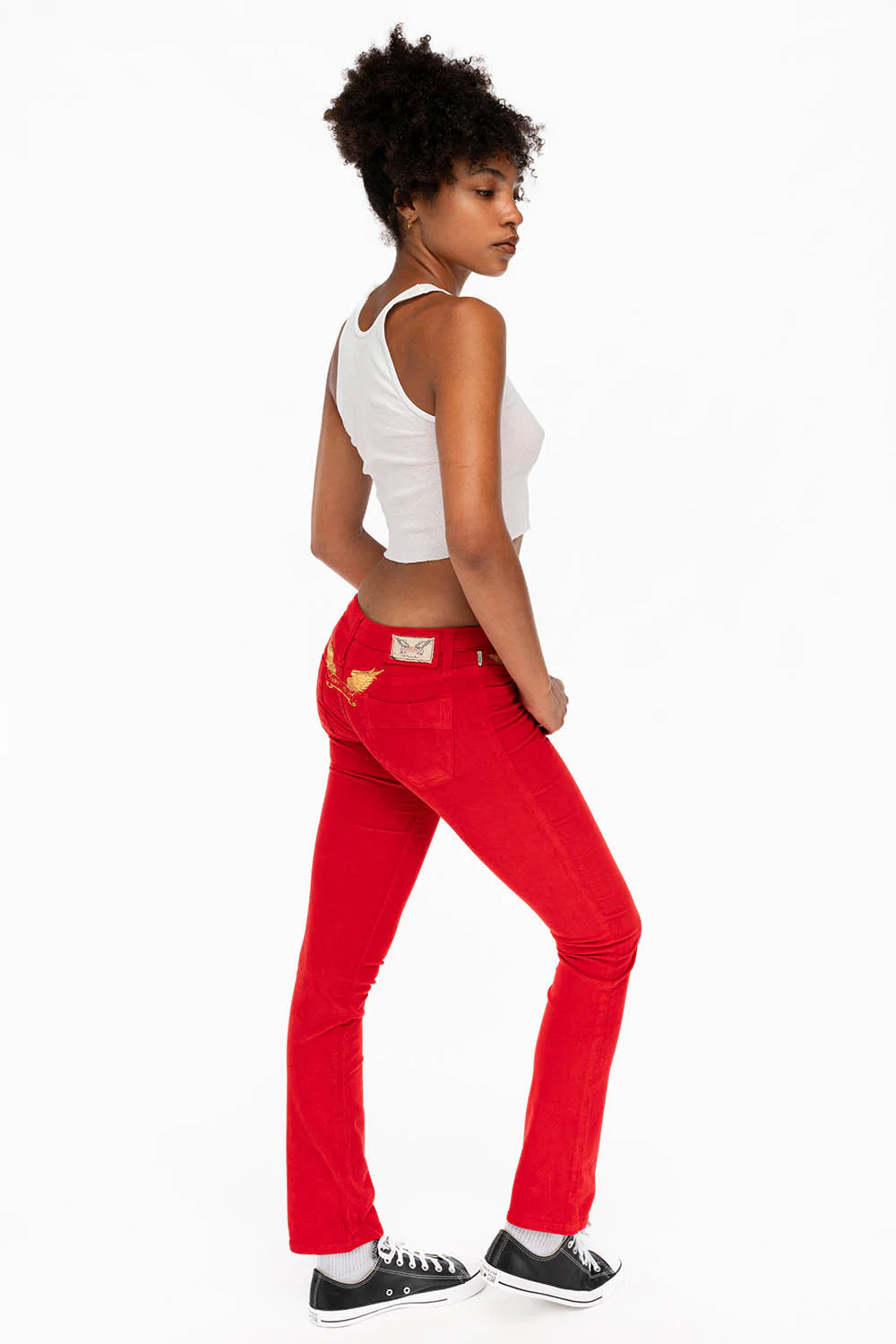 CRYSTAL FLOWER STRAIGHT LEG BABY CORDS IN RED - Image 5