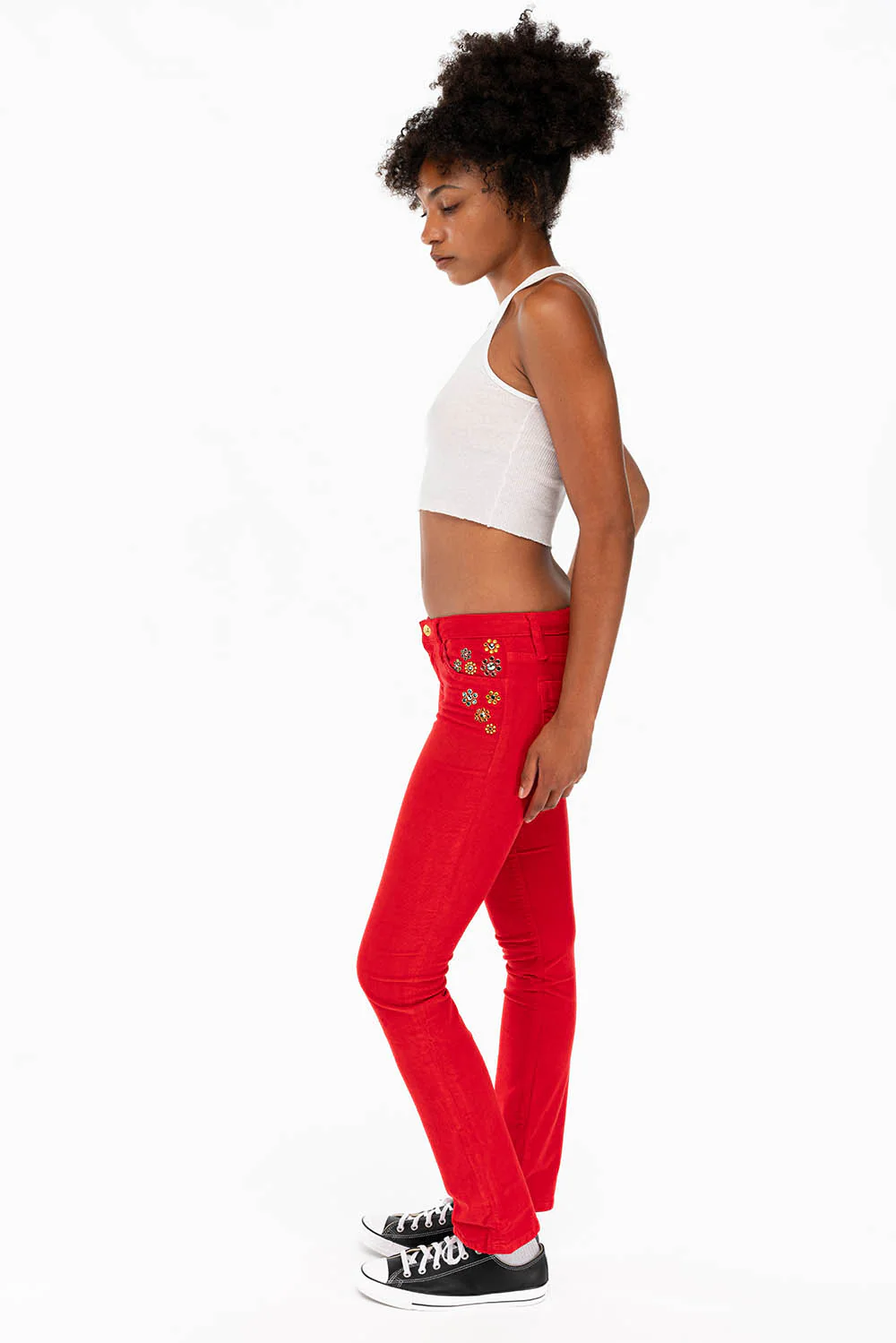 CRYSTAL FLOWER STRAIGHT LEG BABY CORDS IN RED - Image 7