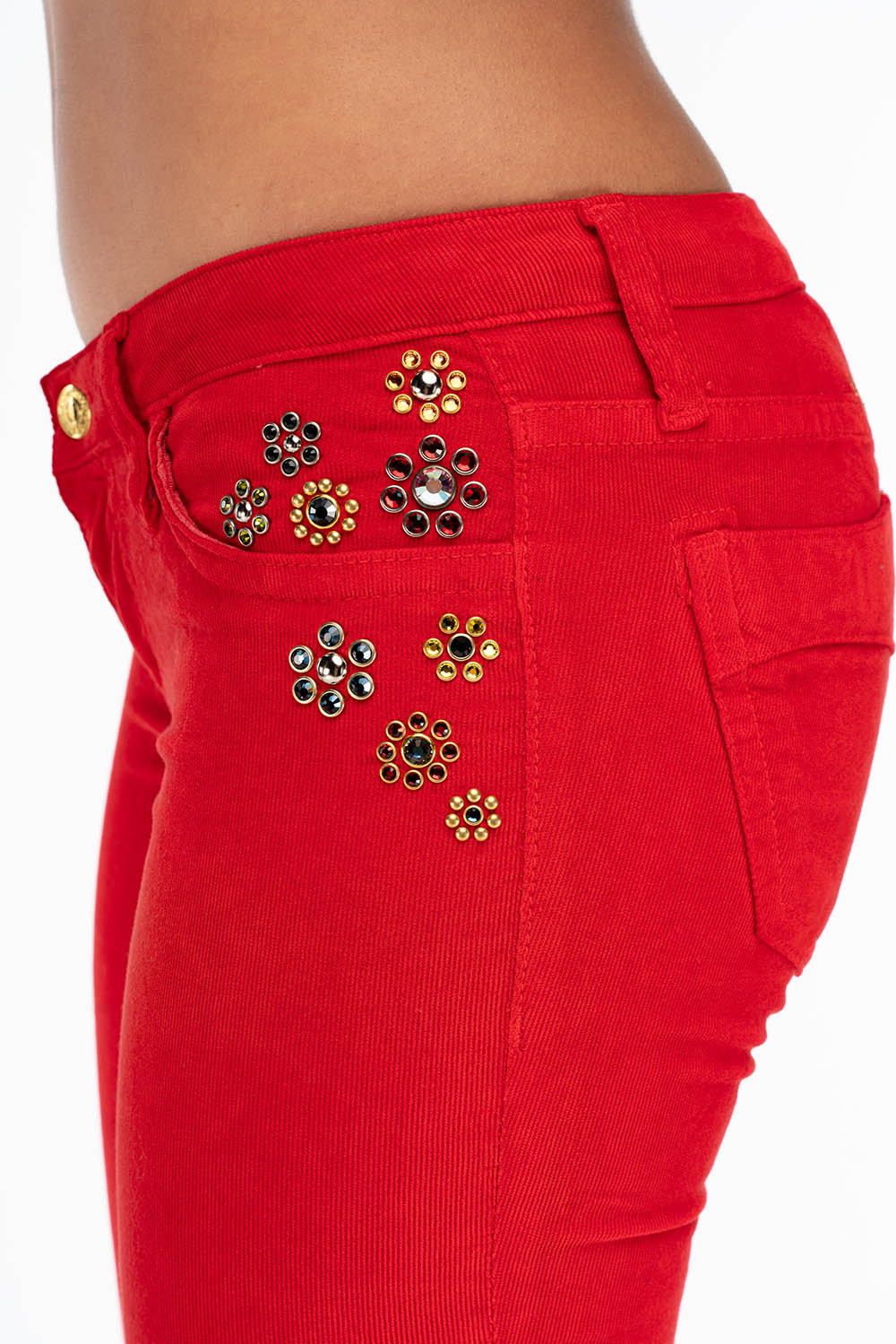 CRYSTAL FLOWER STRAIGHT LEG BABY CORDS IN RED - Image 8
