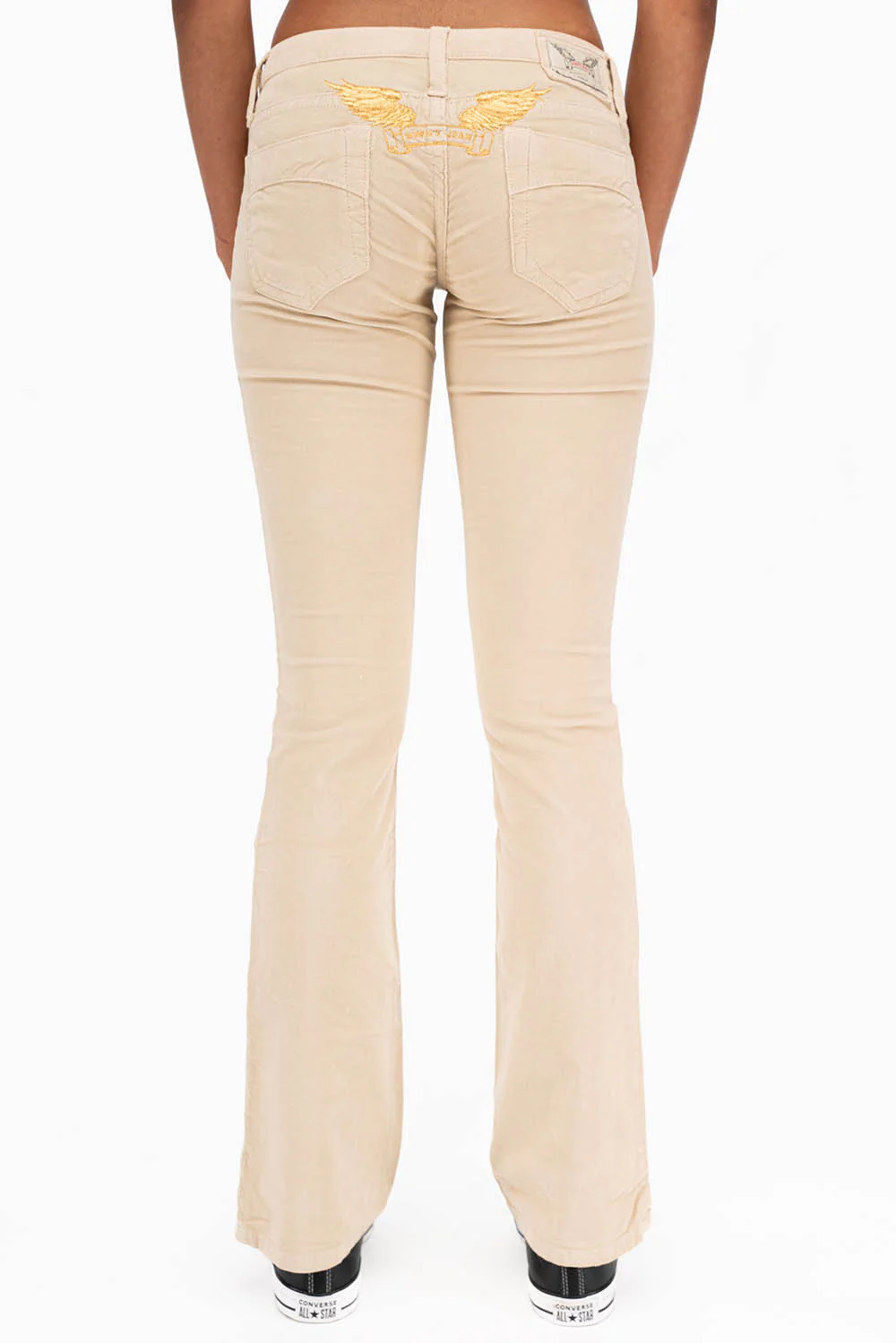 CRYSTAL FLOWER BOOT CUT BABY CORDS IN BEIGE - Image 3