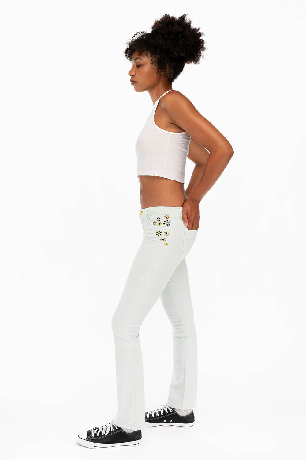 CRYSTAL FLOWER BOOT CUT BABY CORDS IN BABY BLUE - Image 6
